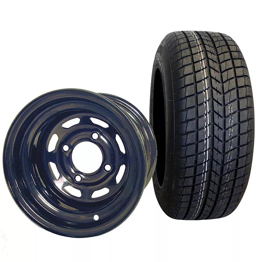 10" Steel, Black 8 Window, 10x7 3:4 offset Wheel & Tire Combo
