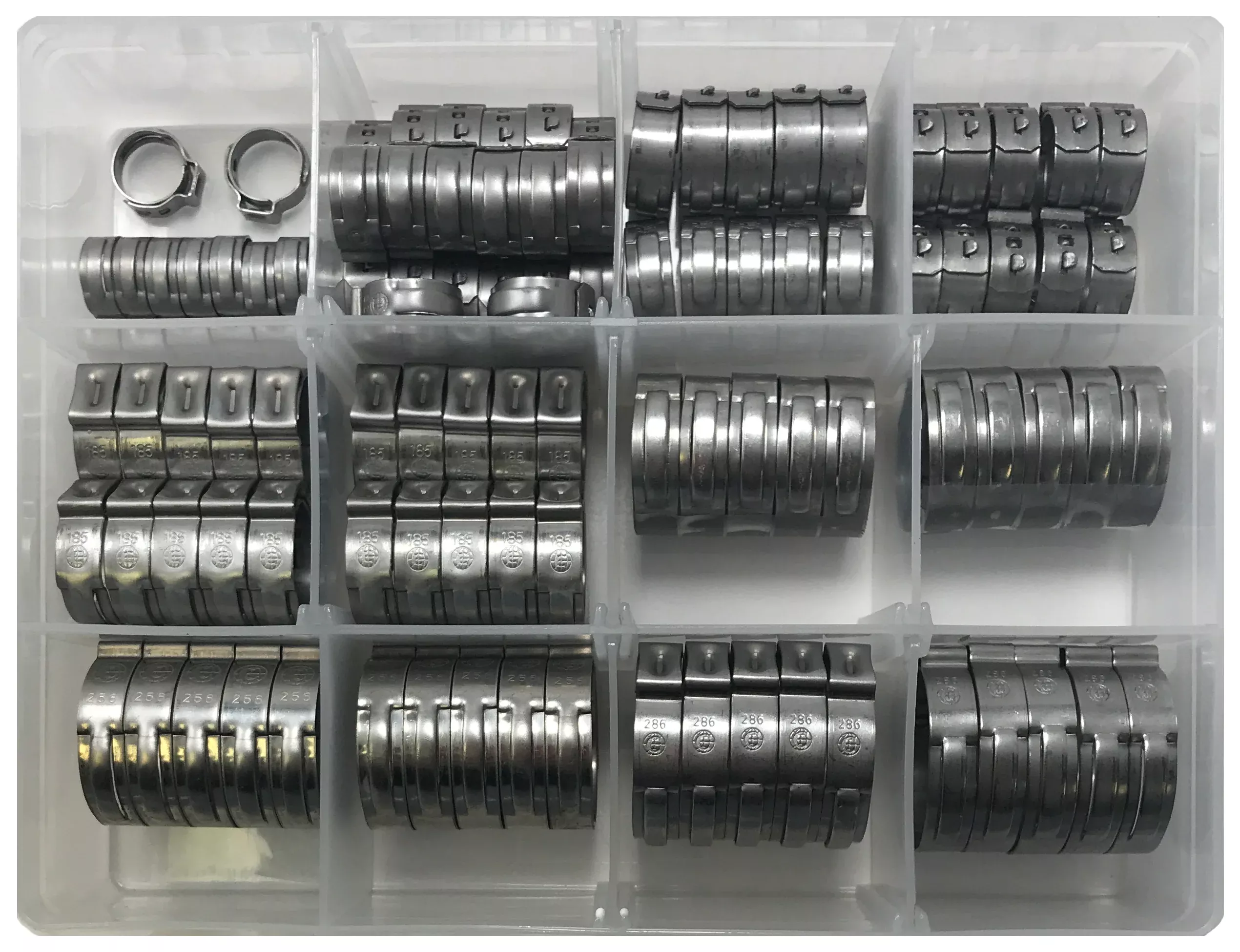 100 Piece Single Ear Pinch Type Crimp Hose Clamp 7/16" to 1 1/8" Assortment Kit