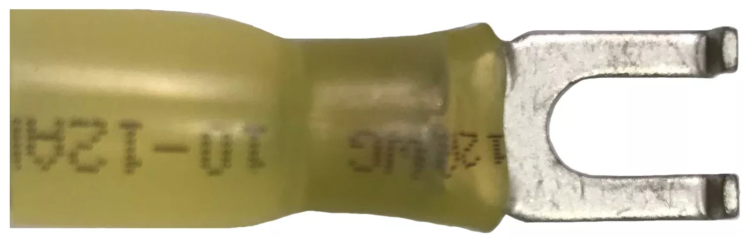 12-10 AWG Yellow Flange Spade Terminal - Heat Shrink & Crimp - #10 Stud - 10 to 500 Pack