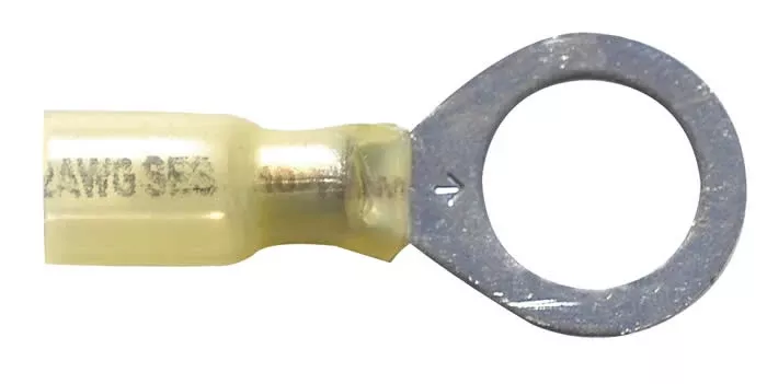 12-10 AWG Yellow Ring Terminal - Heat Shrink & Crimp - 1/2" Stud - 10 to 500 Pack