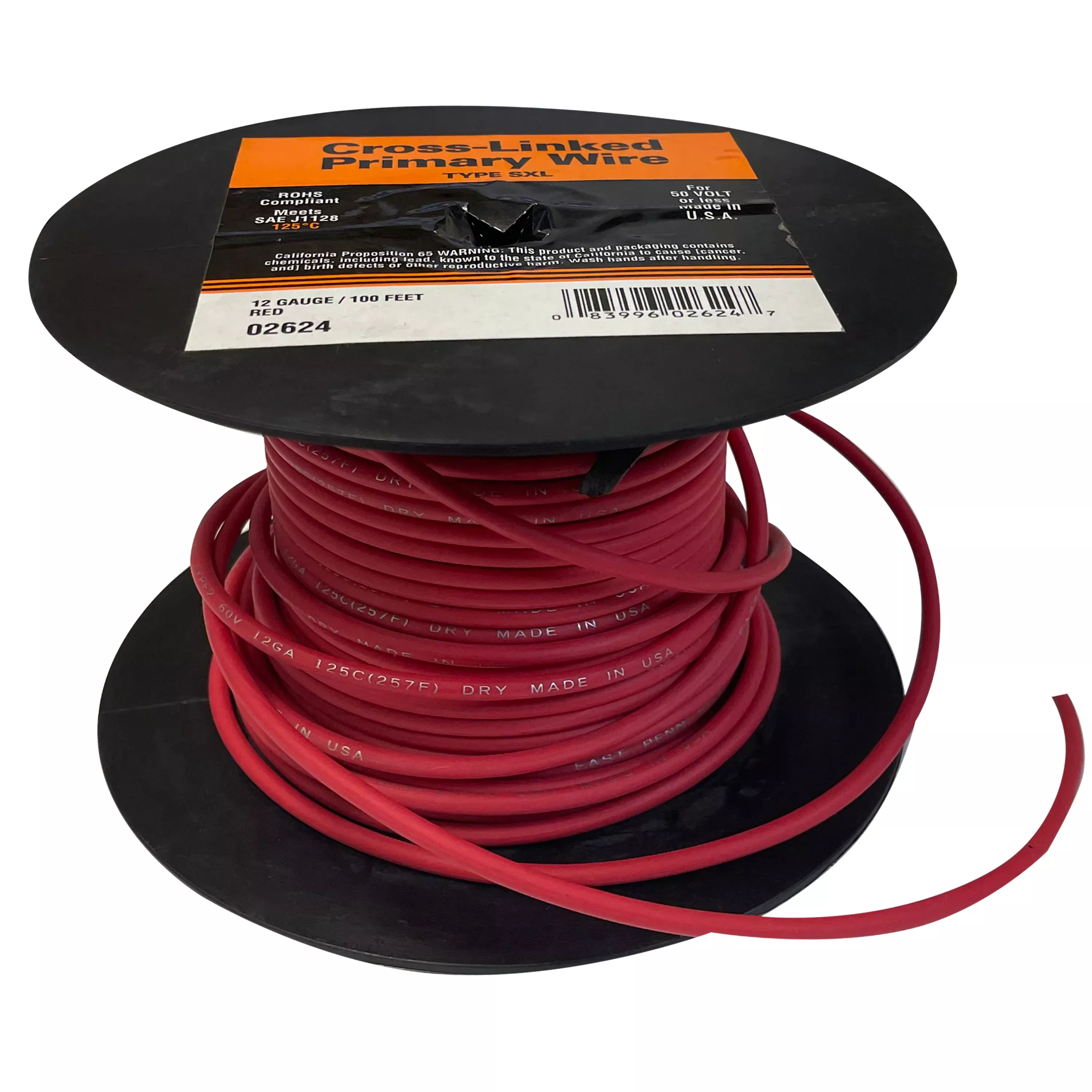 12 AWG SXL Automotive Primary Wire - Cross-Linked Polyethylene - 125°C Rated - 100 ft - Red