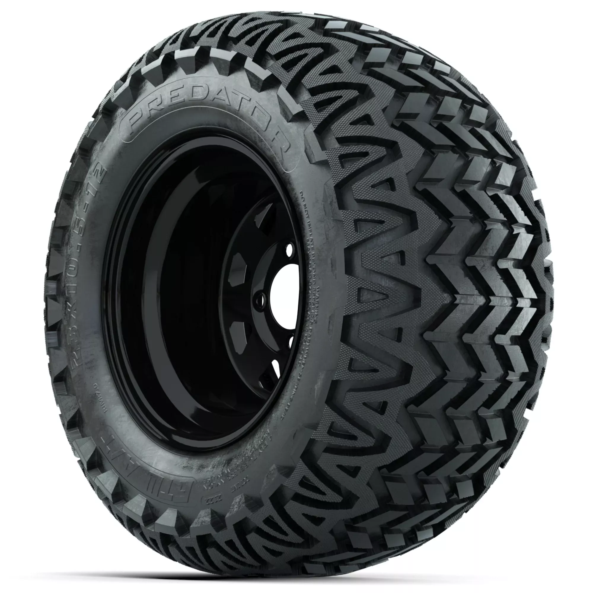 12" Gloss Black Steel Spoke Golf Cart Wheels & 23x10.5x12 Predator All Terrain Tires – Set of 4