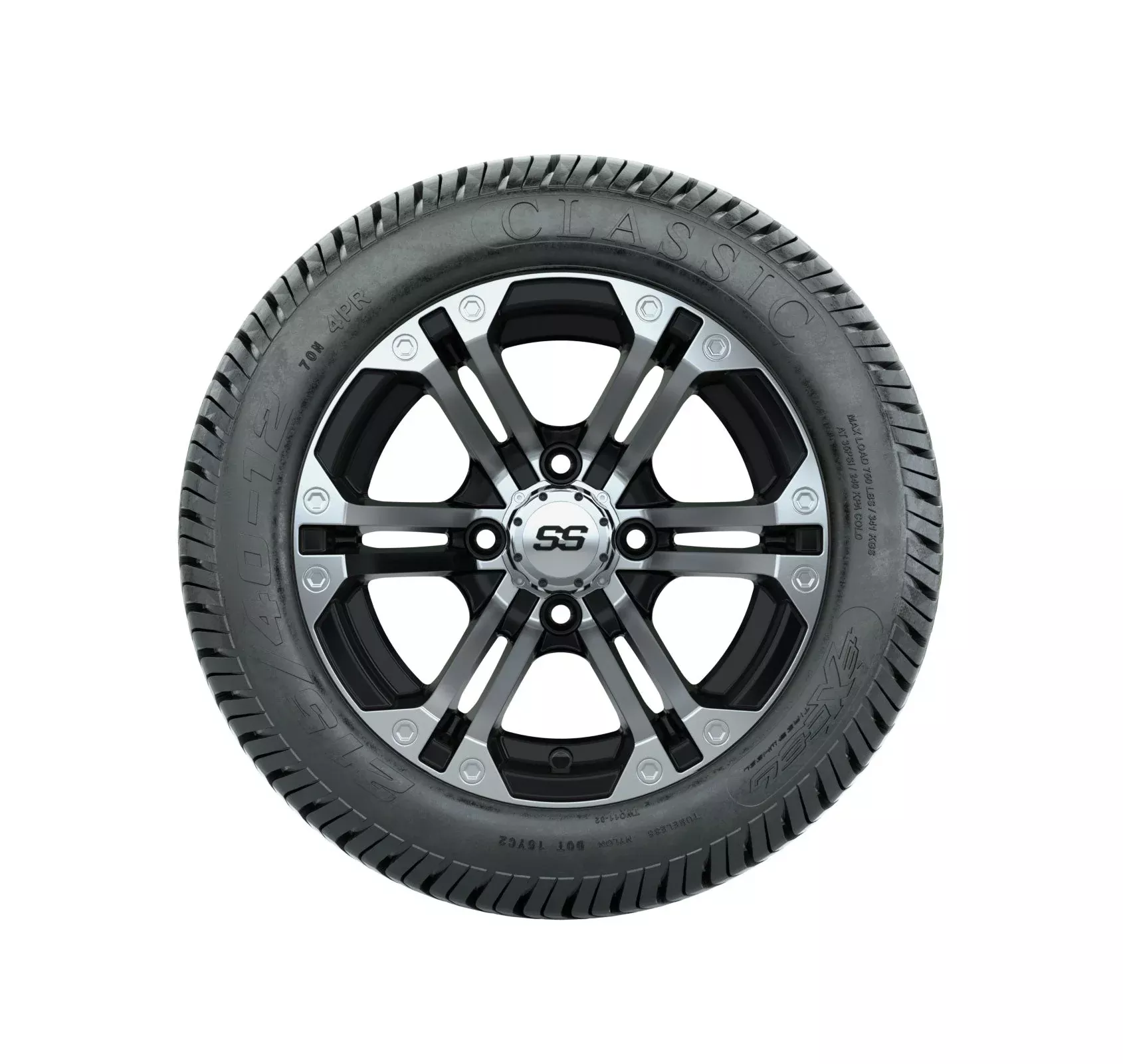 12" GTW Specter Black and Machined Wheels with Excel Lo-Pro Street Tires Set of 4