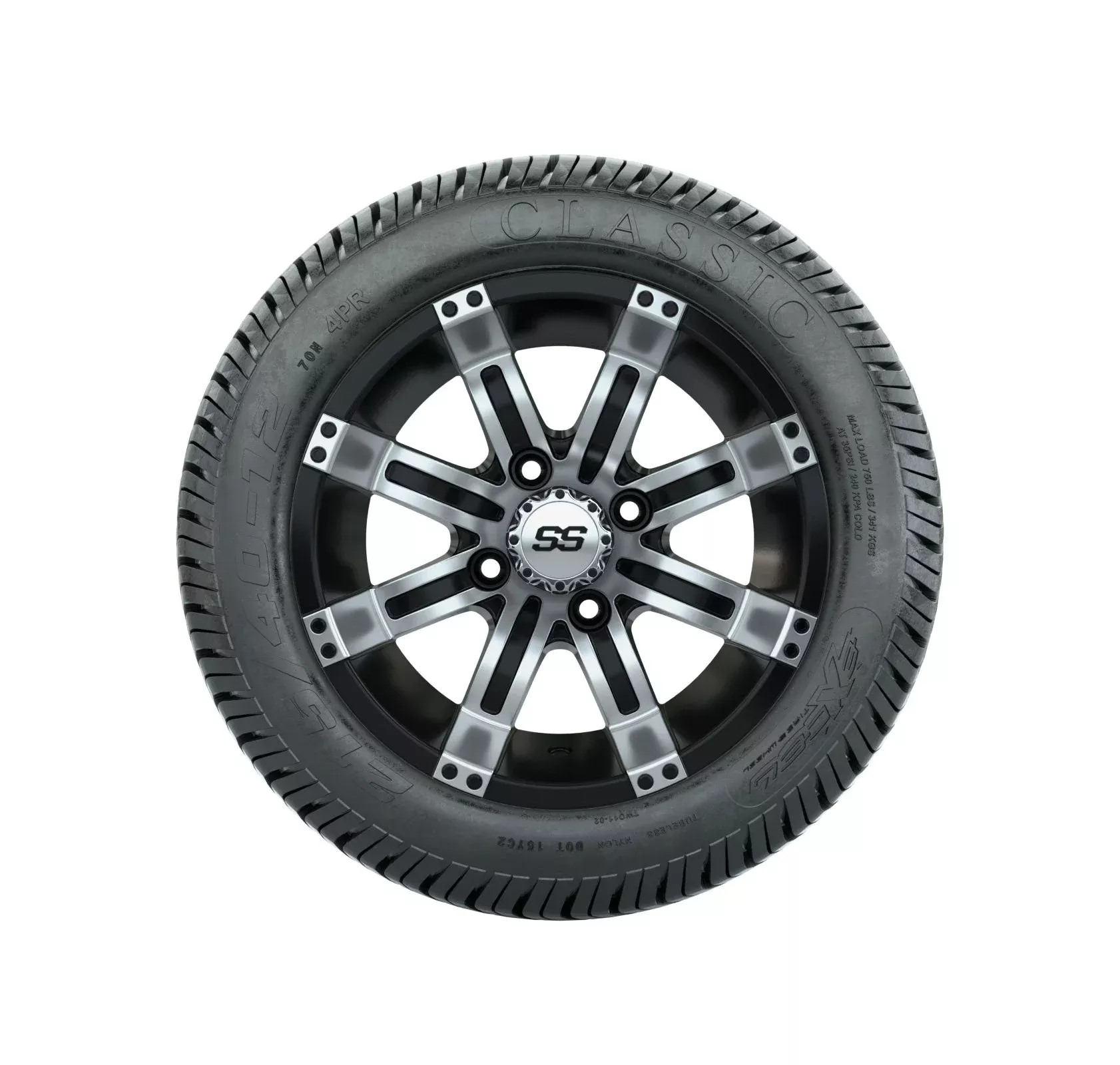 12" GTW Tempest Black and Machined Wheels with Excel Lo-Profile Street Tires Set of 4