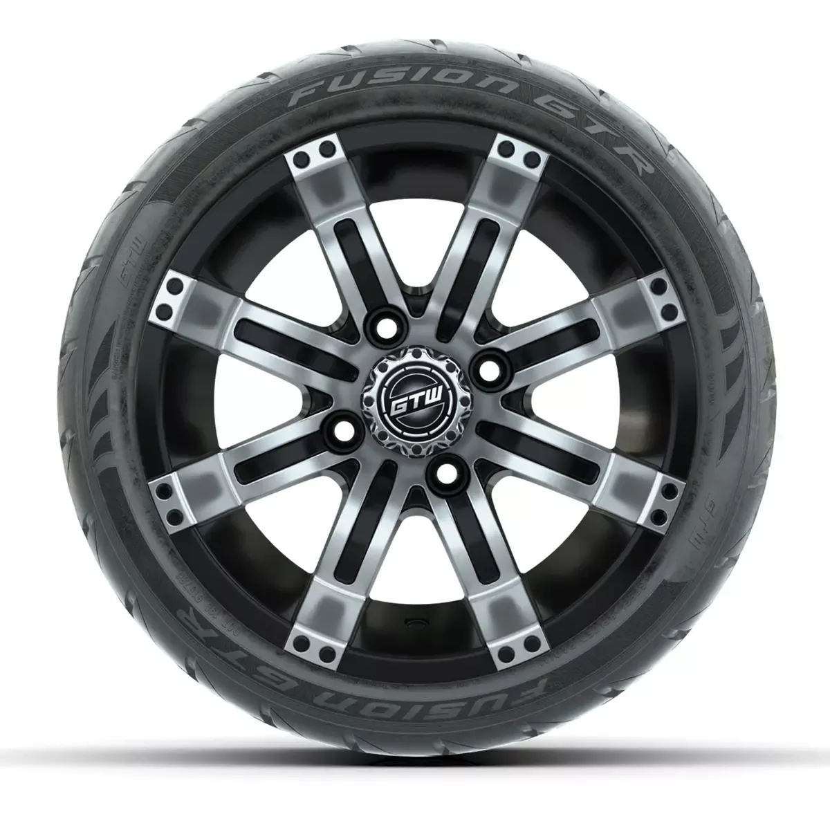 12" GTW Tempest Black/Machined Wheels with Fusion GTR Street Tires Set of 4