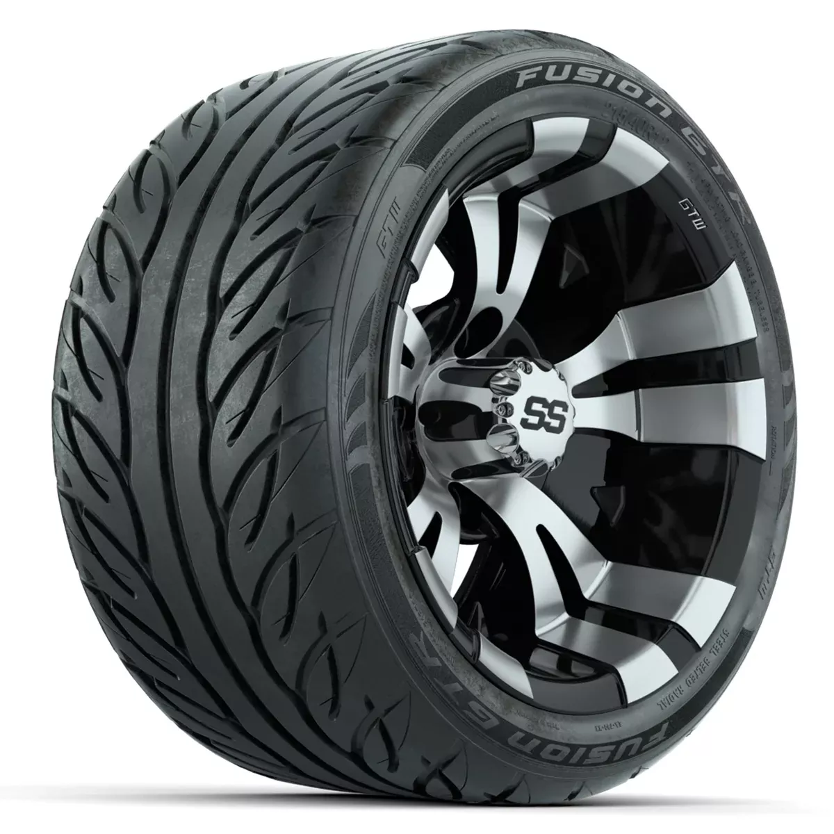 12" GTW Vampire Machined/Black Wheels with Fusion GTR Street Tires Set of 4