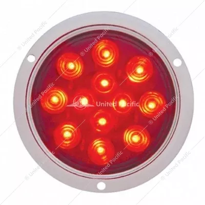 12 LED 4" Round Flange Mount Light (Stop, Turn & Tail) - Red LED/Red Lens