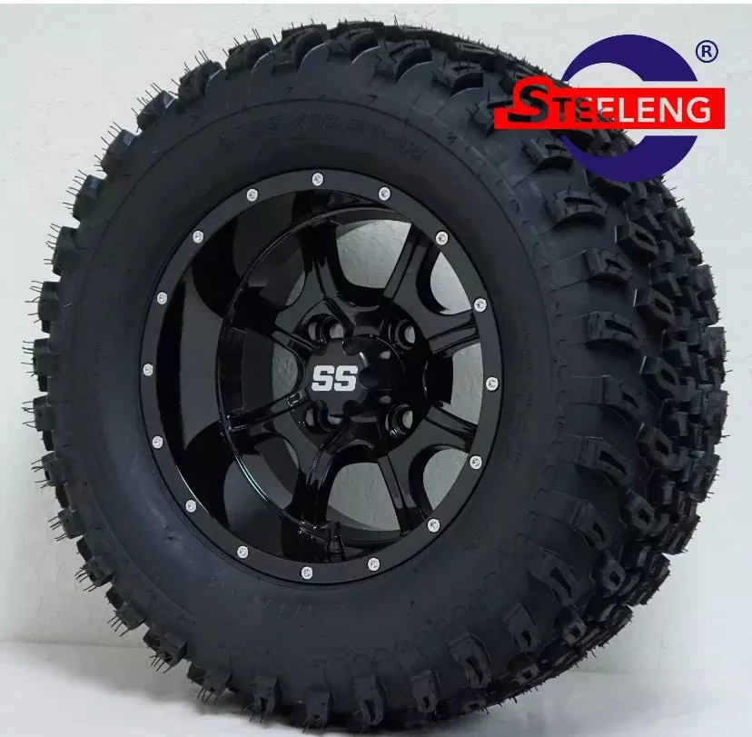 12" NIGHT STALKER ALUMINUM GOLF CART WHEELS and 23" AT TIRES (SET OF 4)