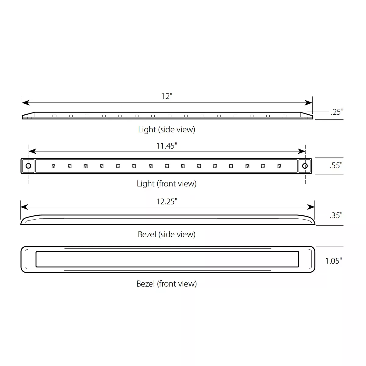 12″ Ultra Thin LED Marker Light Bar Amber Clear