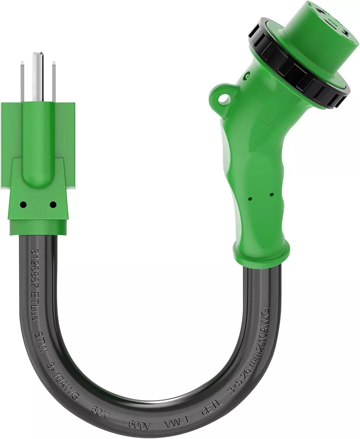 135° 15 Amp to 30 Amp RV Plug Adapter with Locking Connector - 5-15P to L5-30R