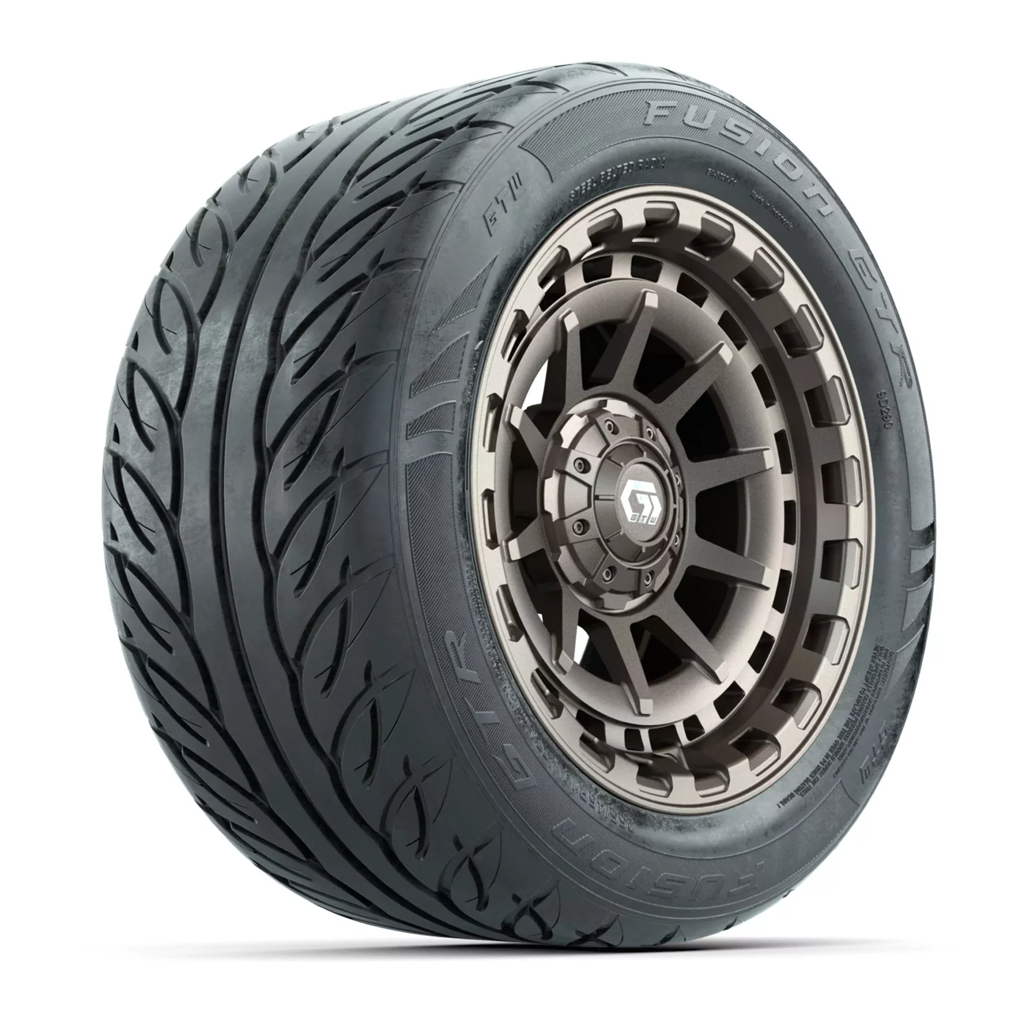 14" GTW Barricade Bronze Golf Cart Wheels & 255/45-R14 Fusion GTR Radial Street Tires (Set of 4)