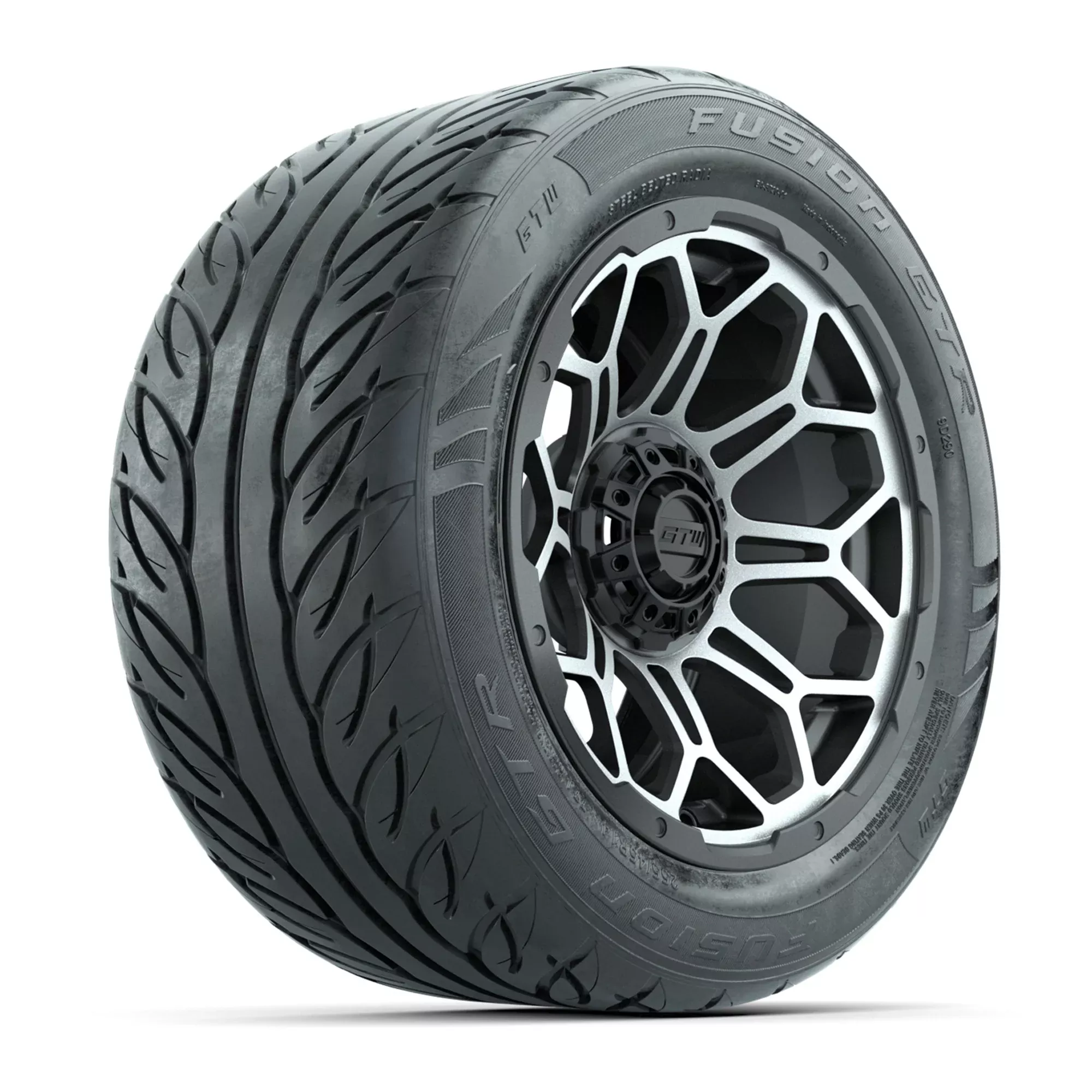 14" GTW Bravo Matte Gray/Machined Golf Cart Wheels & 255/45-R14 Fusion GTR Radial Street Tires (Set of 4)