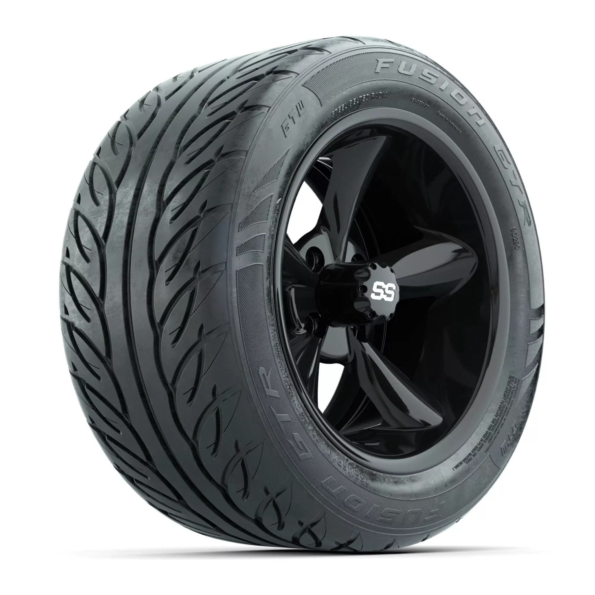 14" GTW Godfather Black Golf Cart Wheels & 255/45-R14 Fusion GTR Radial Street Tires (Set of 4)
