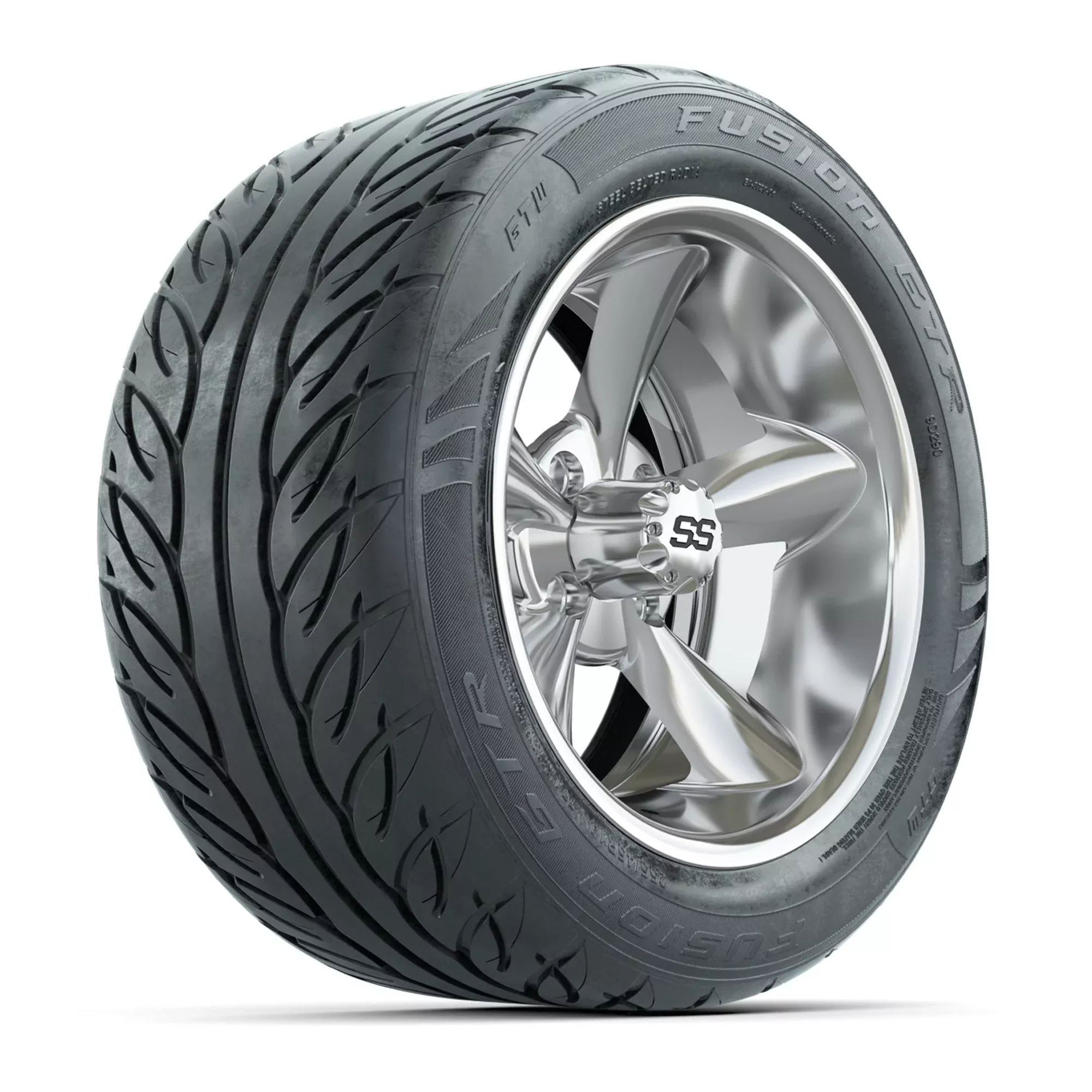14" GTW Godfather Chrome Golf Cart Wheels & 255/45-R14 Fusion GTR Radial Street Tires (Set of 4)