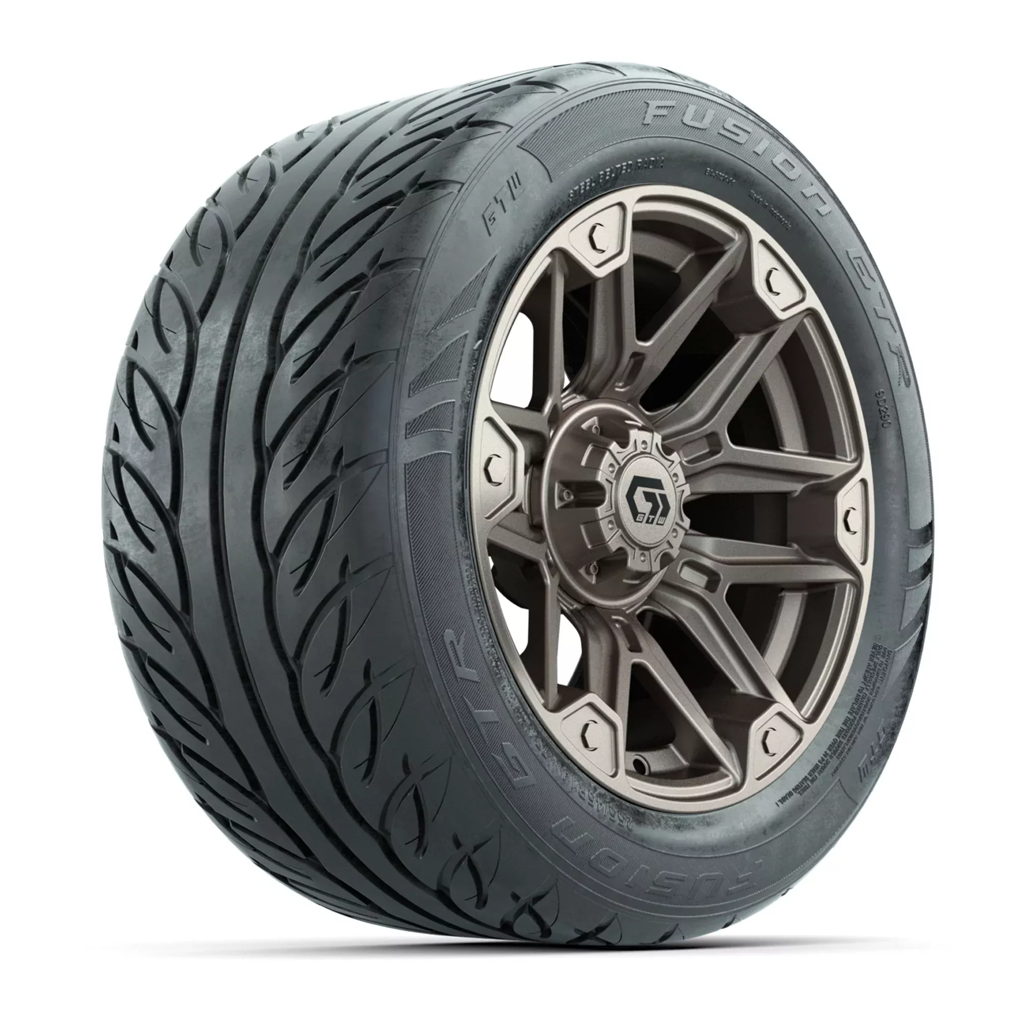 14" GTW Graffiti Bronze/Black Golf Cart Wheels & 255/45-R14 Fusion GTR Radial Street Tires (Set of 4)