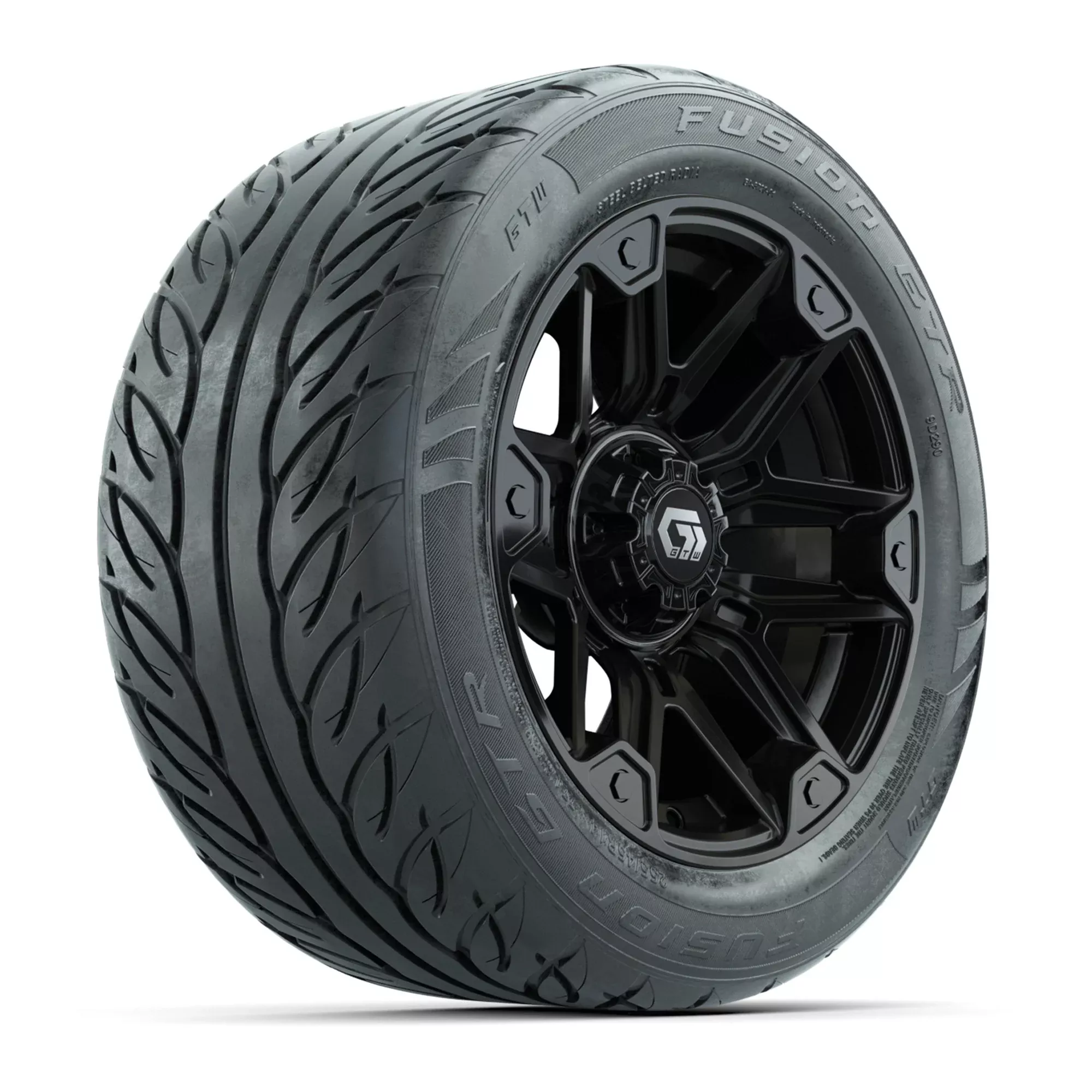 14" GTW Graffiti Gloss Black Golf Cart Wheels & 255/45-R14 Fusion GTR Radial Street Tires (Set of 4)