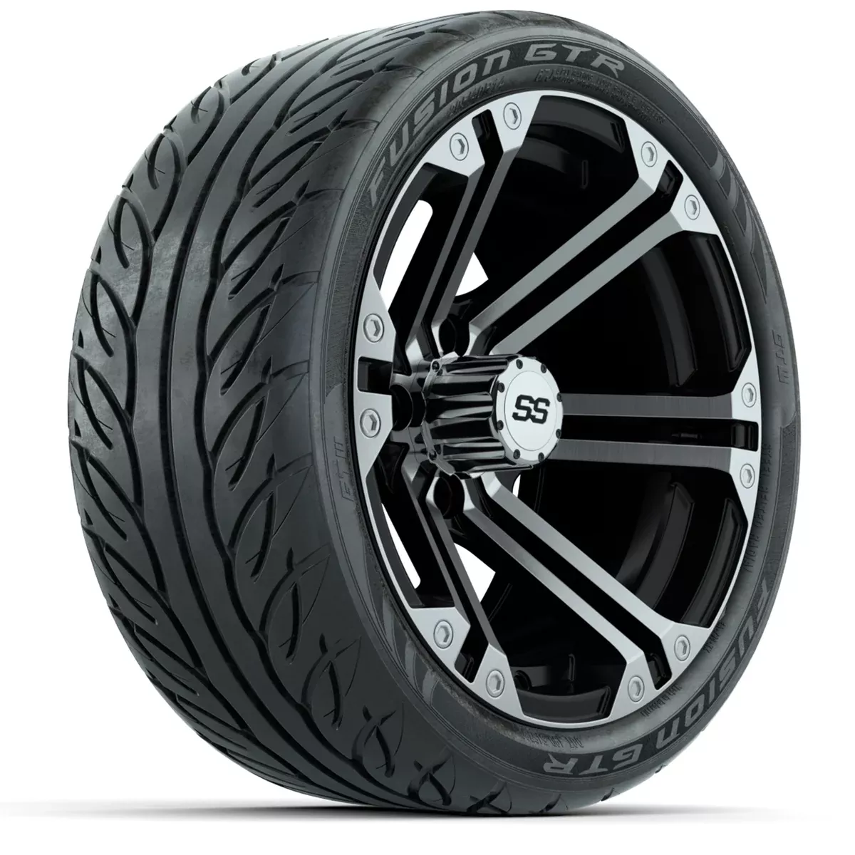 14" GTW Specter Machined/Black Wheels with Fusion GTR Street Tires Set of 4