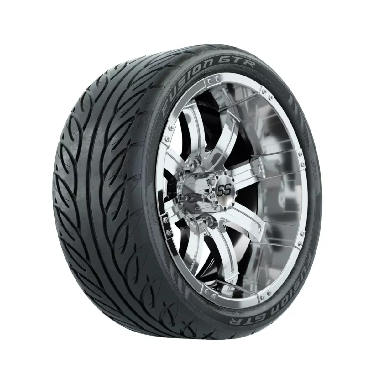 14" GTW Tempest Chrome Wheels with Fusion GTR Street Tires Set of 4