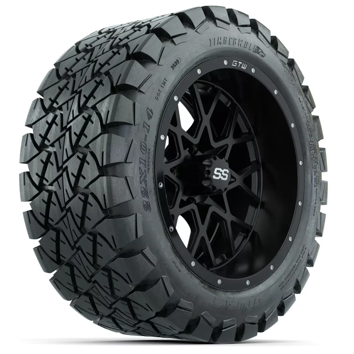 14" Matte Black Vortexw/ 22 10 14 Timberwolf Hybrid Tire (set of 4)