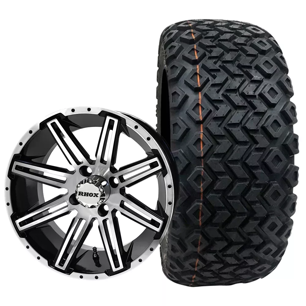 14" RHOX RX275, Machined Gloss Black Wheel & Tire Combo