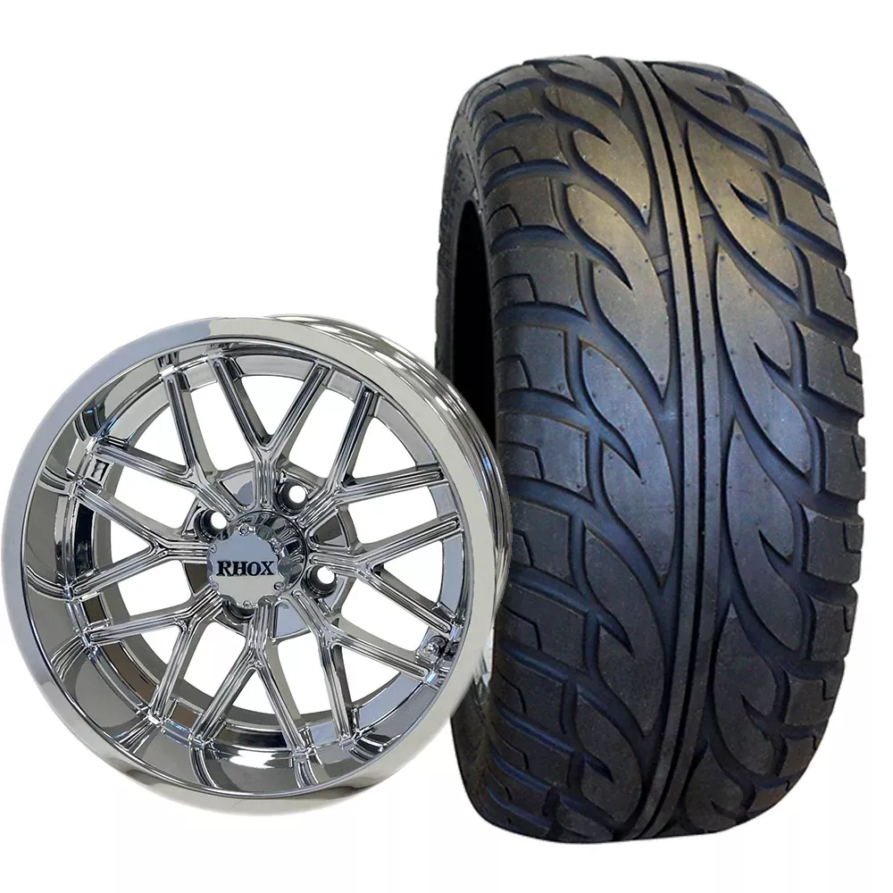 14" RHOX RX281, Chrome w/ Center Cap Wheel & Tire Combo