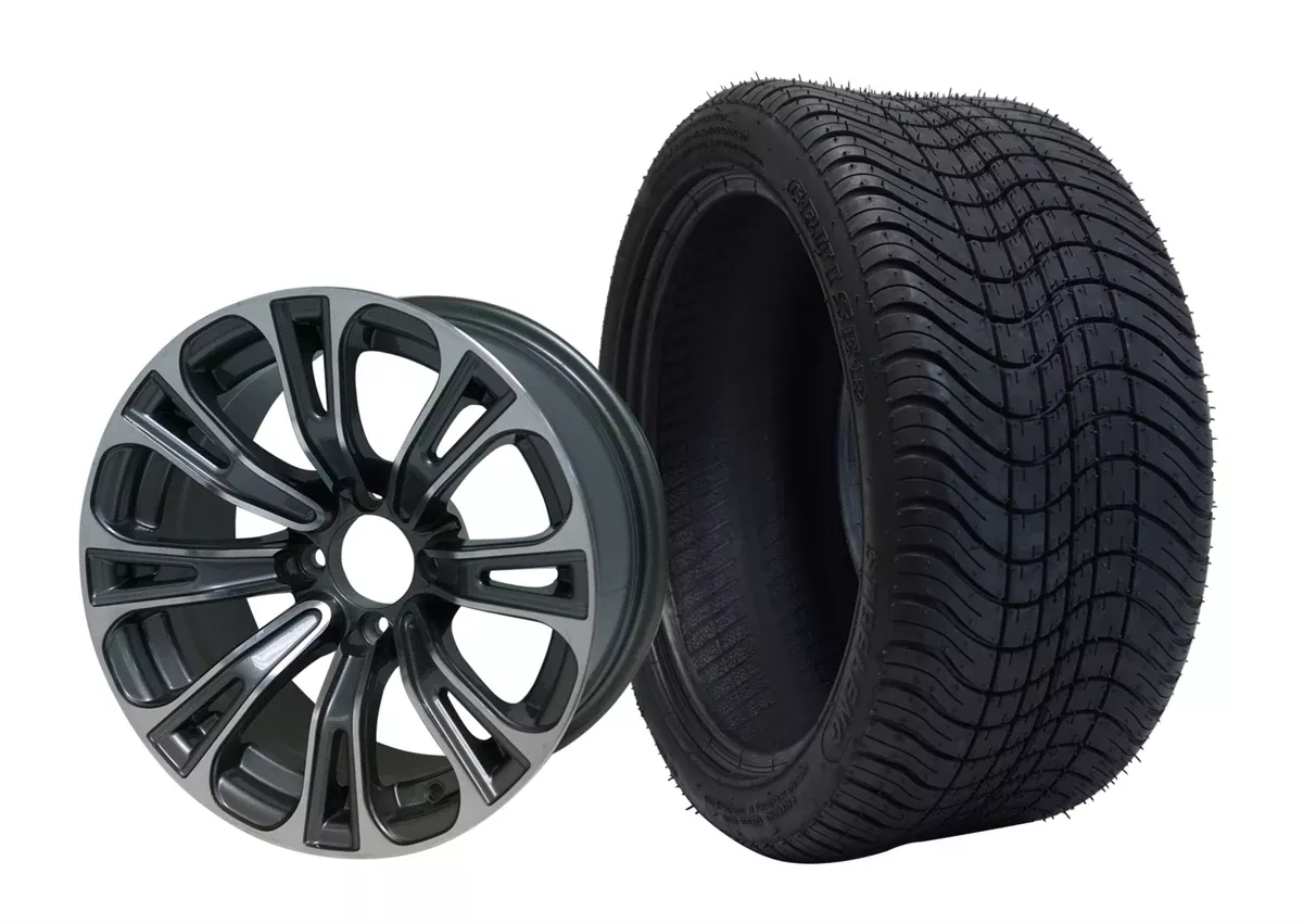 14” VECTOR- GOLF CART WHEELS MOUNTED TO 205/30-14 LOW PROFILE TIRES