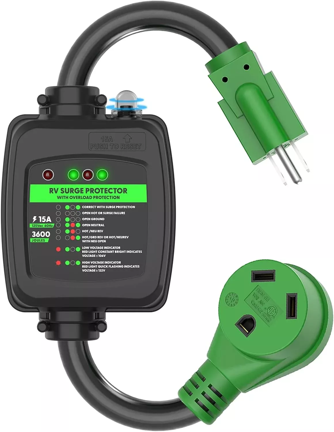15 Amp to 30 Amp RV Surge Protector Adapter- 5-15P to TT-30R