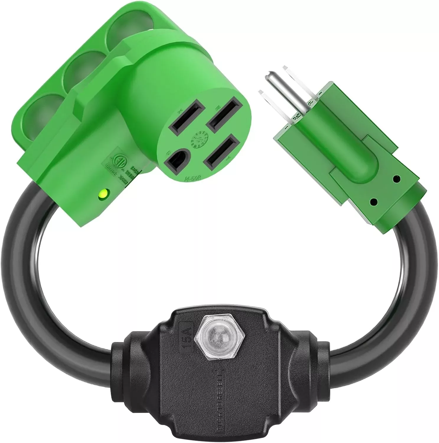 15 Amp to 50 Amp RV Adapter Cord with Overload Protector - 5-15P to 14-50R