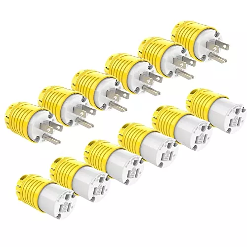 15A Extension Cord Plug Set - Male & Female 6 Pack