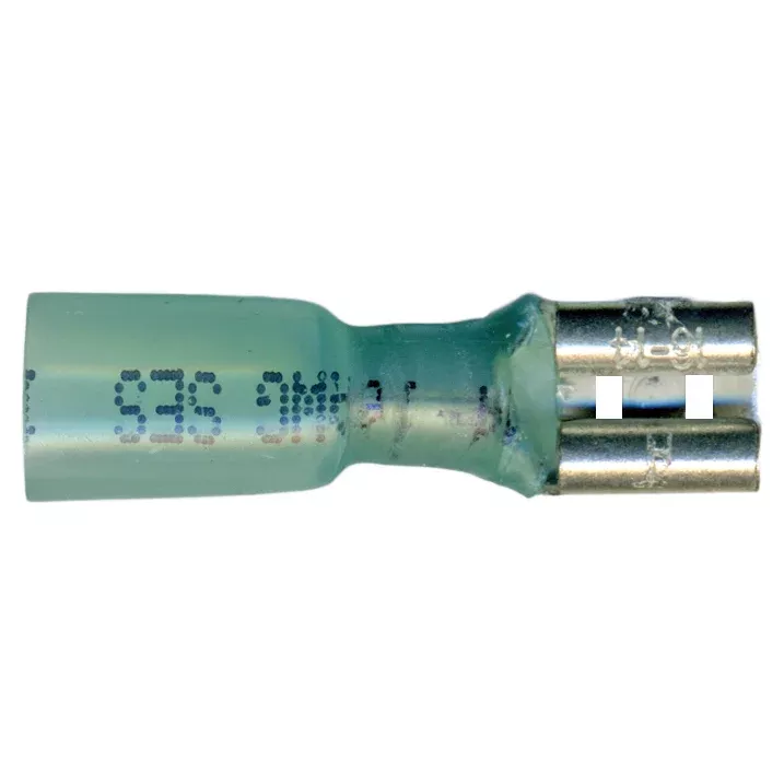 16-14 AWG Blue Heat Shrink & Crimp Female Quick Disconnect - .250 Tab - 10 to 500 Pack