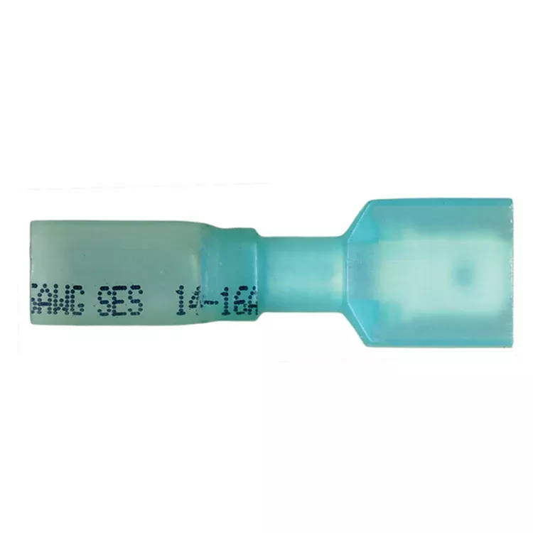 16-14 AWG Blue Heat Shrink & Crimp Fully Insulated Male Quick Disconnect - .250 Tab - 10 to 500 Pack