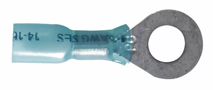 16-14 AWG Blue Heat Shrink & Crimp Ring Terminal - 1/4" Stud - 10 to 500 Pack