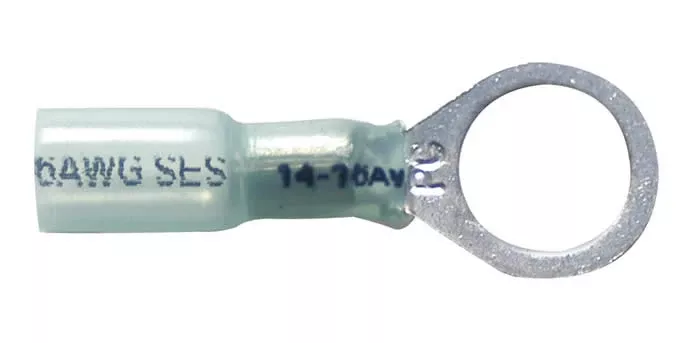 16-14 AWG Blue Heat Shrink & Crimp Ring Terminal - 3/8" Stud - 10 to 500 Pack
