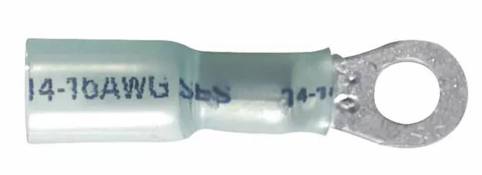 16-14 AWG Blue Heat Shrink & Crimp Ring Terminal - #8 Stud - 10 to 500 Pack