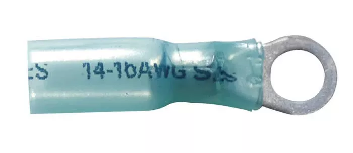 16-14 AWG Heat Shrink & Crimp Ring Terminal - #10 Stud - Blue - 10 to 500 Pack