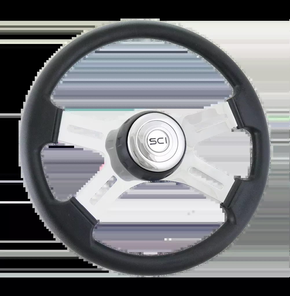 16" Classic Black Polyurethane Steering Wheel With Chrome Horn Button