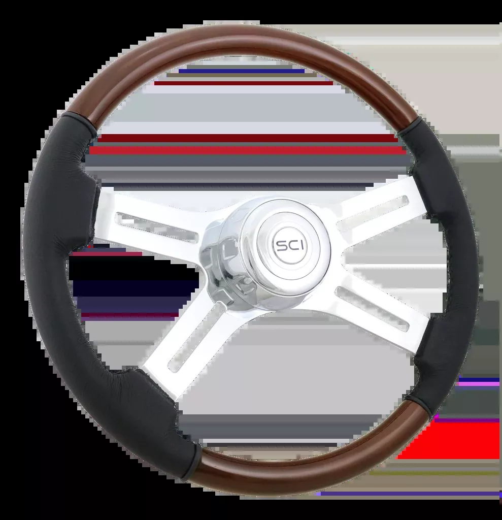 18" Classic Wood/Leather 4 Spoke Steering Wheel