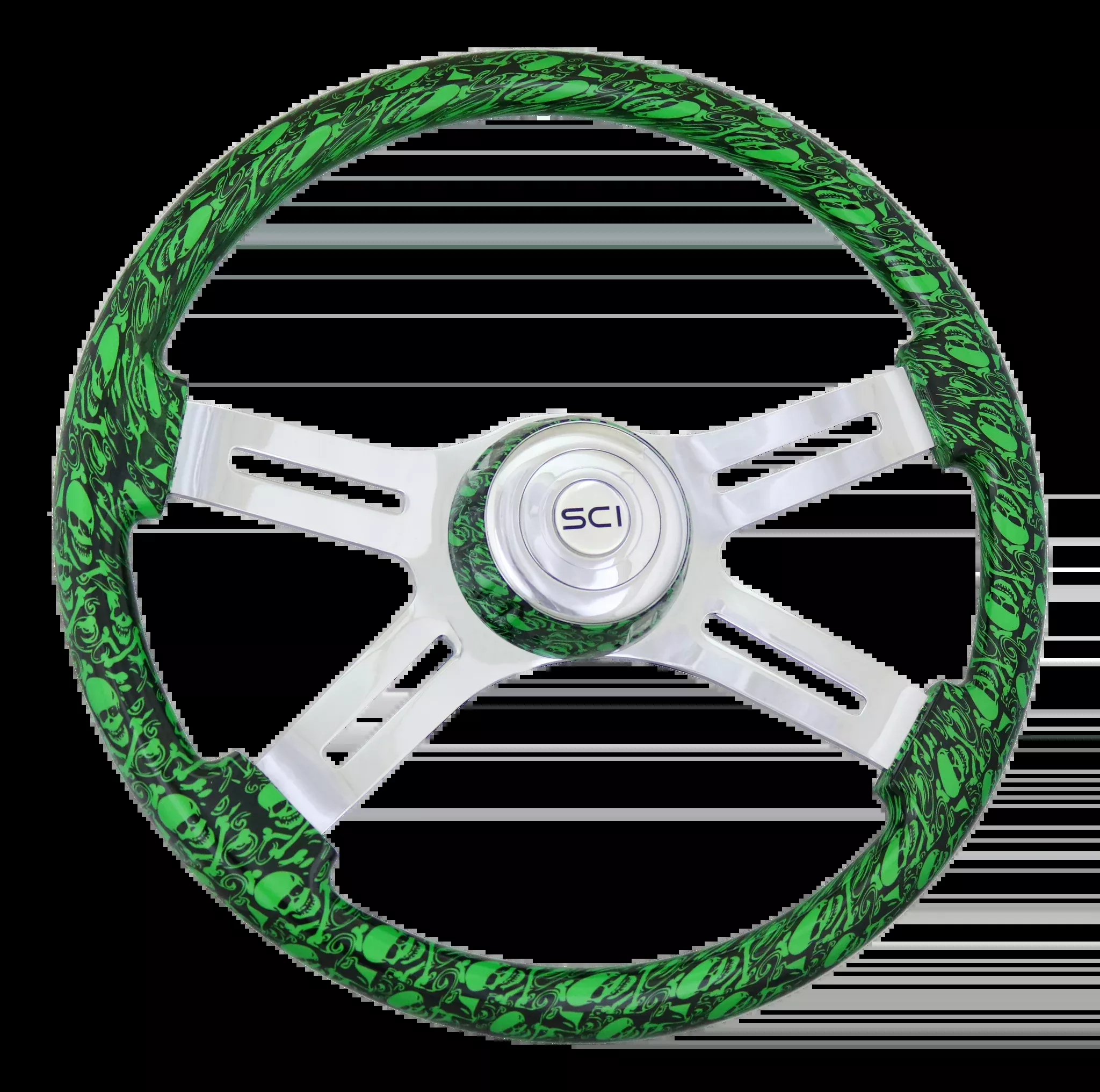 18" Green Skull Steering Wheel