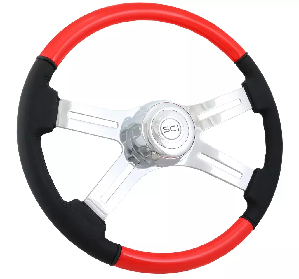 18" Viper Red 4 Spoke W/Leather Steering Wheel