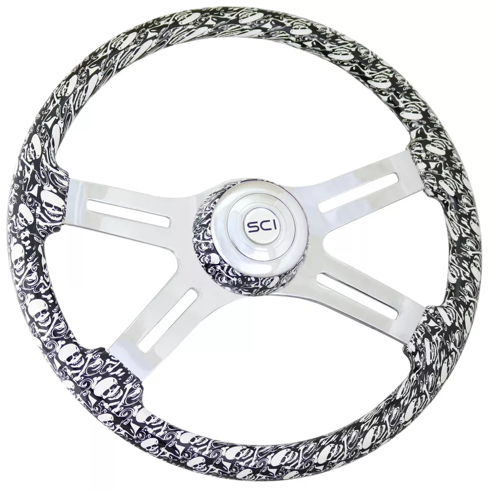 18" White Skulls Steering Wheel