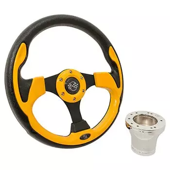 1994.5-Up EZGO – GTW Yellow Rally Steering Wheel with Chrome Adaptor