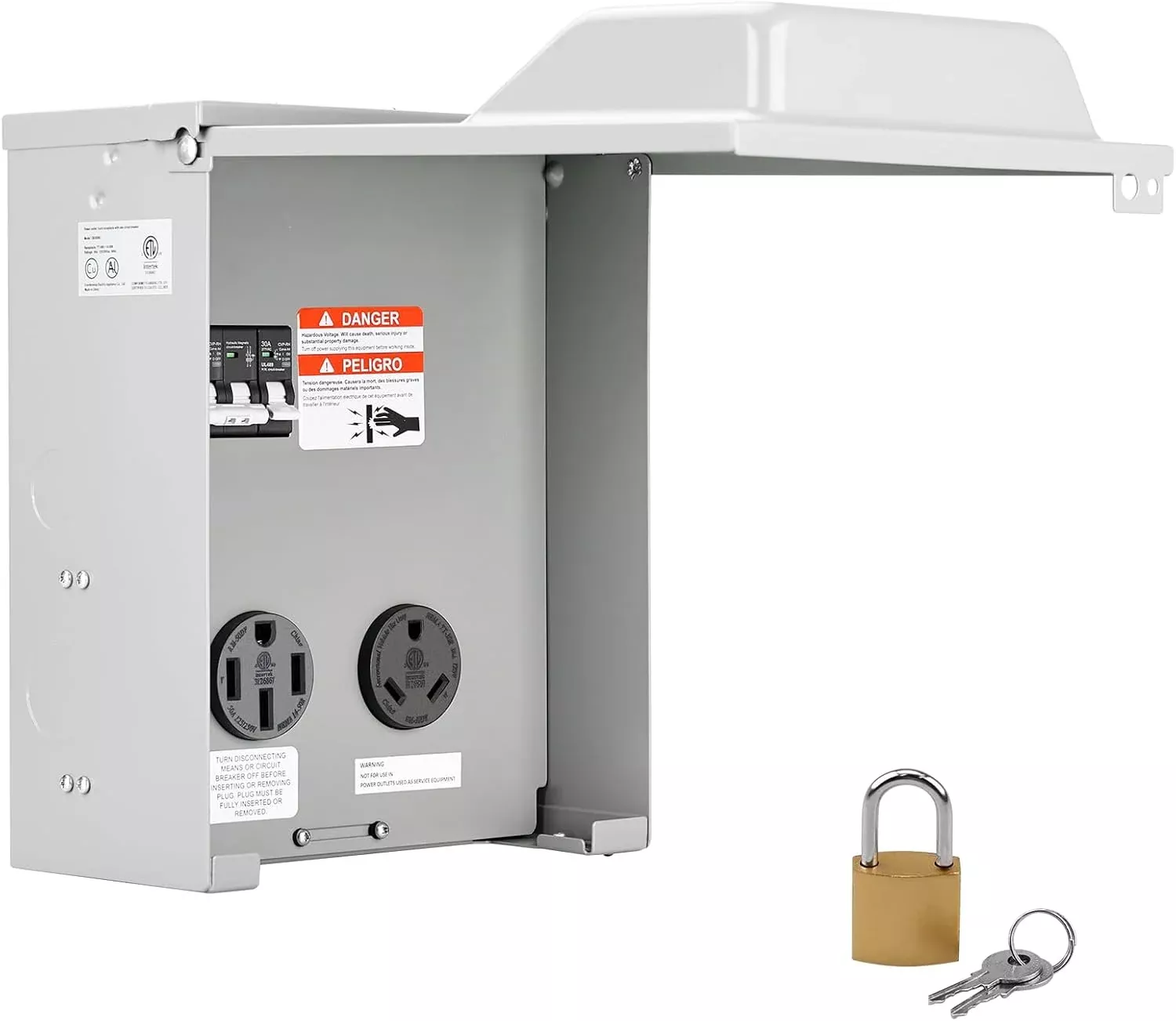 2 Receptacles 30A + 50A RV Power Outlet with Breaker - 14-50R + TT-30R