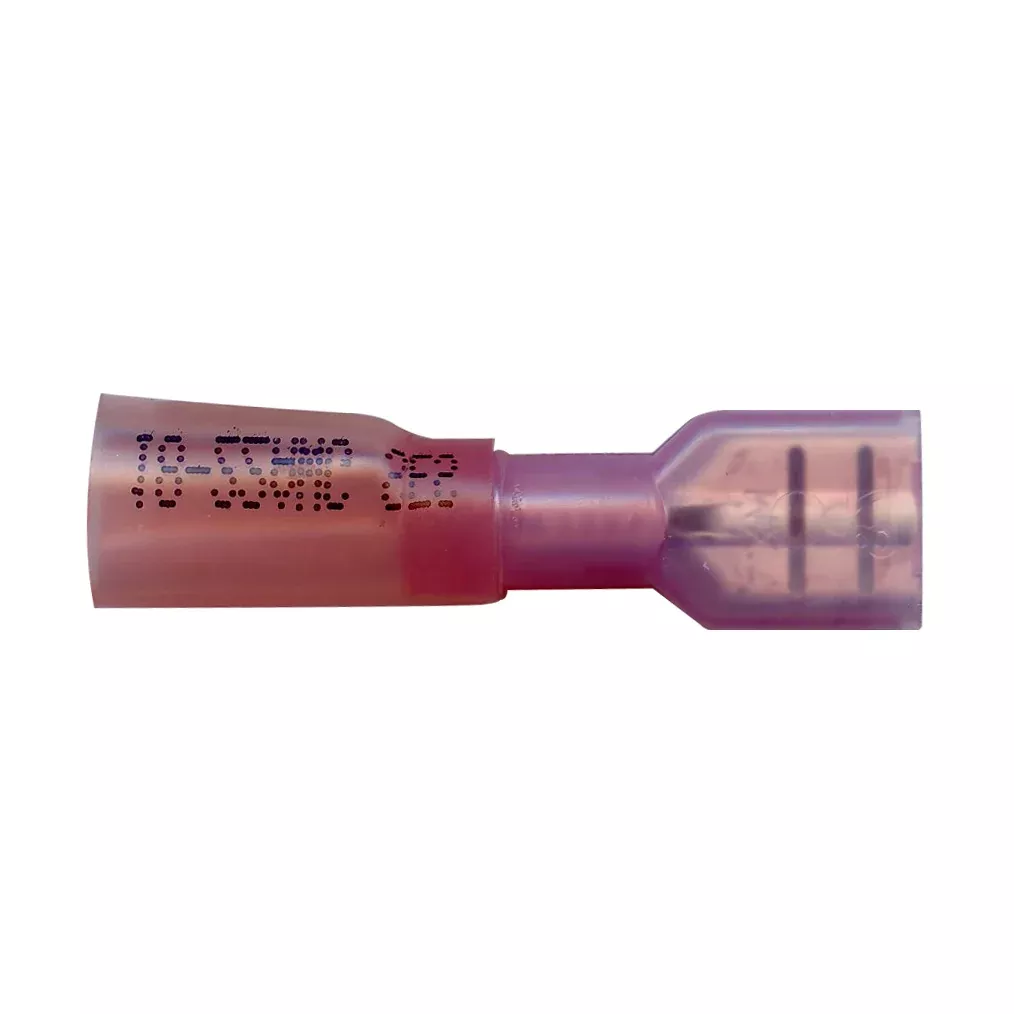 22-18 AWG Red Heat Shrink & Crimp Fully Insulated Female Quick Disconnect - 0.250" Tab - 10 to 500 Pack