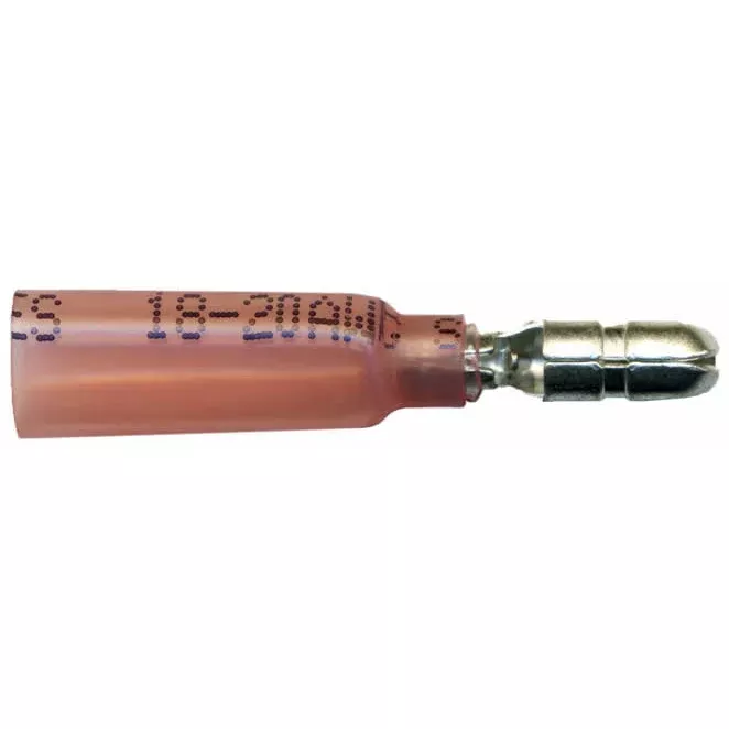 22-18 AWG Red Heat Shrink Male Bullet Connector - 0.180" Tab - 10 to 500 Pack - Made in USA