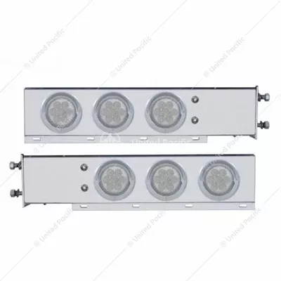 3-3/4" Bolt Pattern SS Spring Loaded Bar With 6X 4" 7 LED Lights & Visors -Red LED/Clear Lens (Pair)