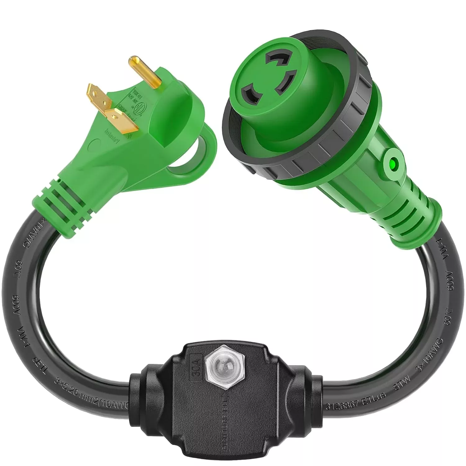 30 Amp to 30 Amp RV Adapter Cord with Overload Protector- TT-30P to L5-30R