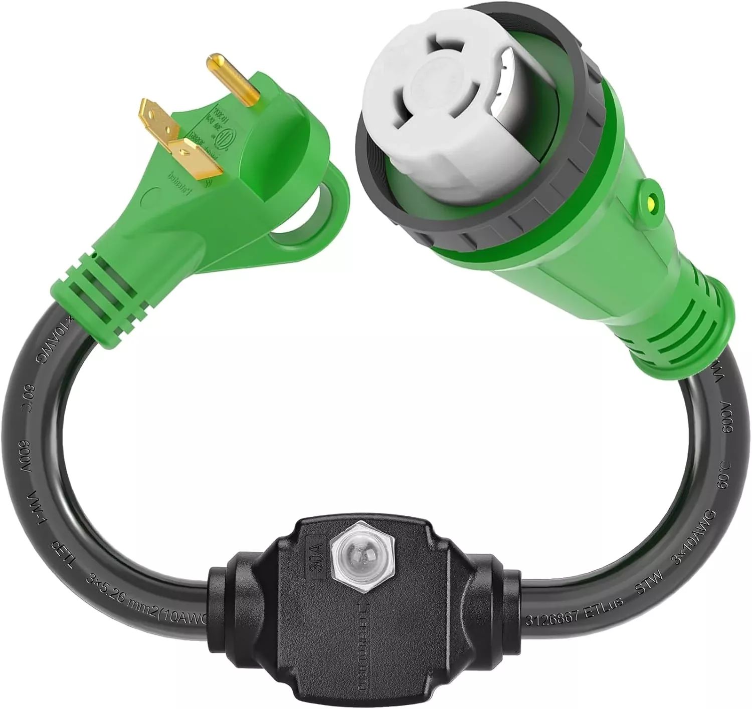 30 Amp to 50 Amp RV Adapter Cord with Overload Protector - TT-30P to SS2-50R