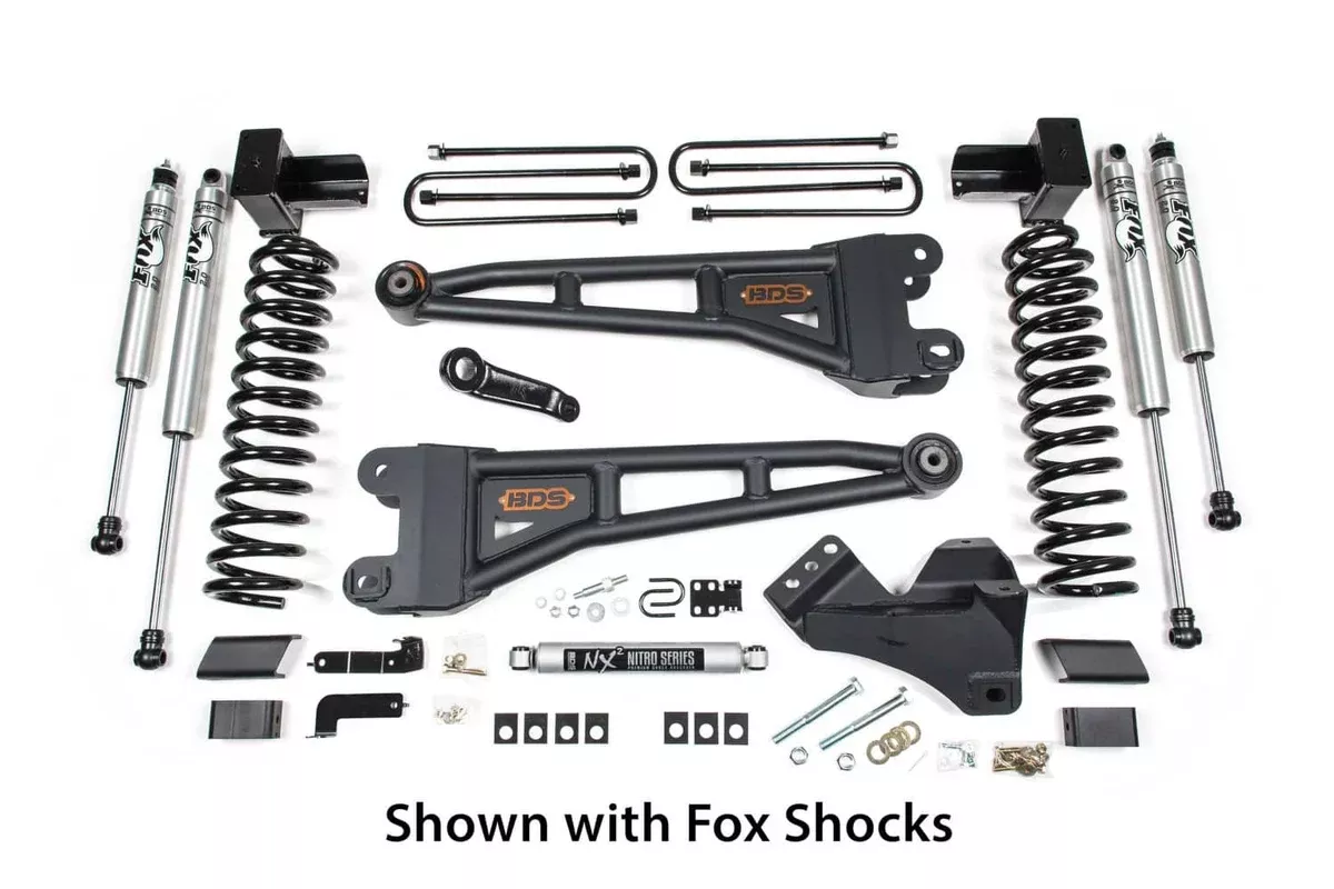 4" RADIUS ARM LIFT KIT FOX 2.0 SHOCKS & LEAF SPRINGS 17-19 S/DUTY 4WD DIESEL-BDS1557FS