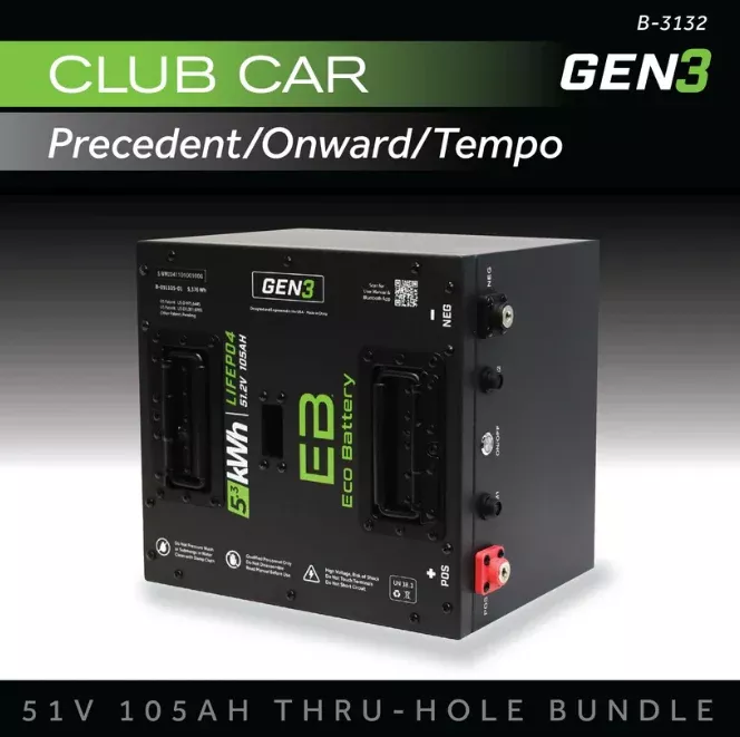 51V 105AH Ecobattery Thru-Hole Battery Bundle / Club Car Precedent/Onward/Tempo