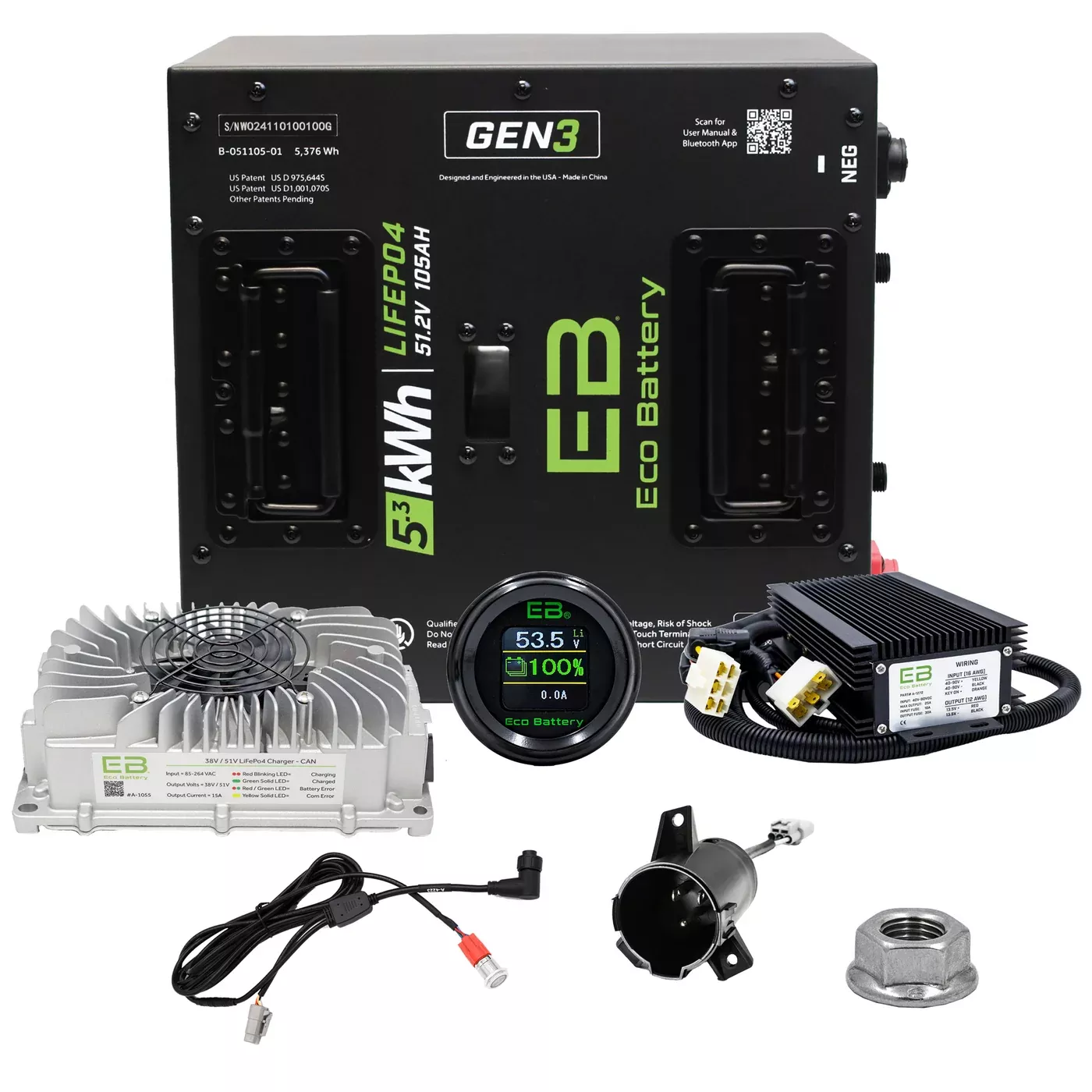 51V 105Ah LiFePO4 Golf Cart Battery Kit for Club Car Precedent, Tempo, Onward Gen 3